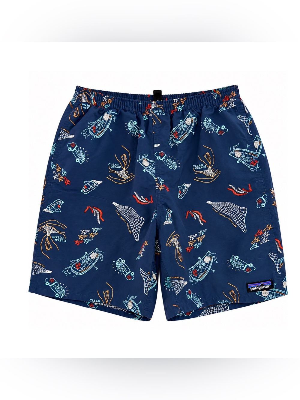 Patagonia NetPlus Baggies Shorts Men’s Small Navy Clean Oceans Print Lined